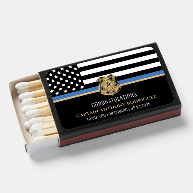 Thin Blue Line Law Enforcement Police Retirement Matchboxes (Front Open)