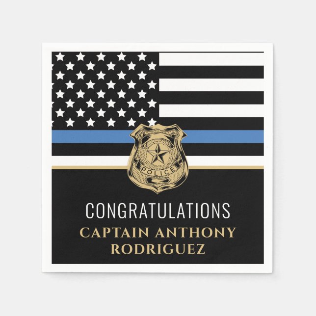 Thin Blue Line Law Enforcement Police Retirement Napkins (Front)