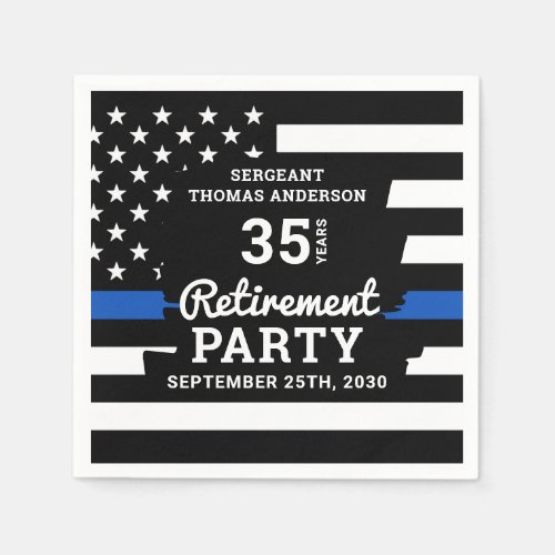 Thin Blue Line Law Enforcement Police Retirement Napkins