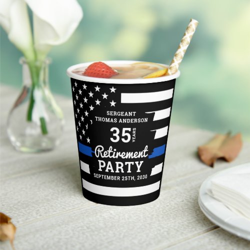 Thin Blue Line Law Enforcement Police Retirement Paper Cups