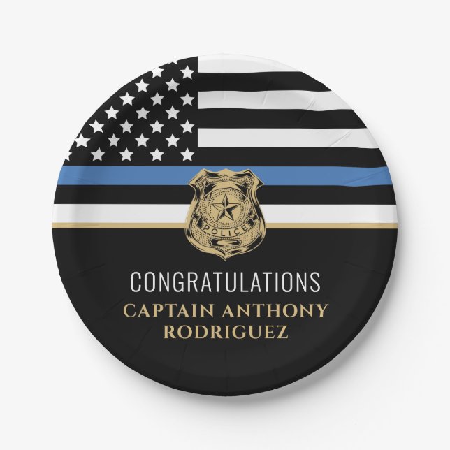Thin Blue Line Law Enforcement Police Retirement Paper Plates (Front)