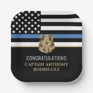 Thin Blue Line Law Enforcement Police Retirement Paper Plates