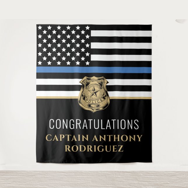 Thin Blue Line Law Enforcement Police Retirement Tapestry (Front)
