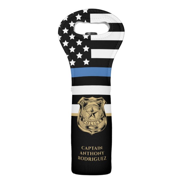 Thin Blue Line Law Enforcement Police Retirement Wine Bag (Front)