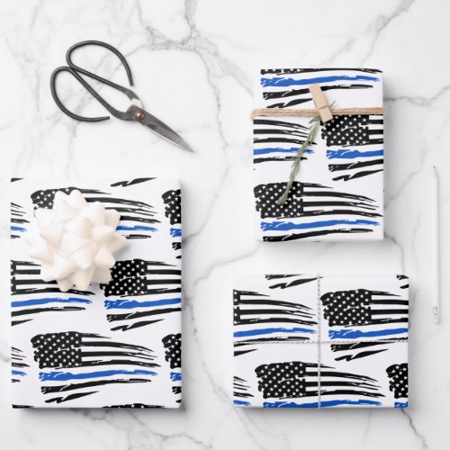 Thin Blue Line Law Enforcement Police Retirement  Wrapping Paper Sheets