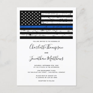 Thin Blue Line Law Enforcement Police Wedding Invitation Postcard