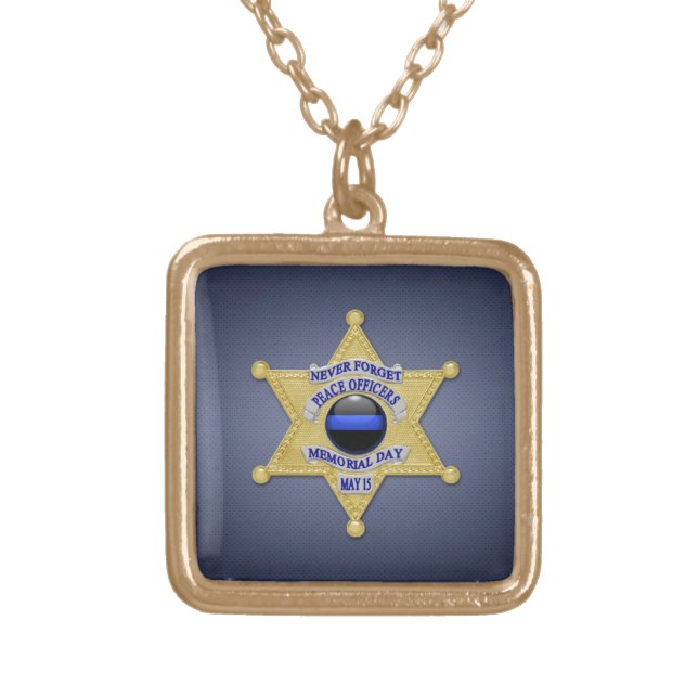Thin Blue Line & Lest We Forget Badge Gold Plated Necklace (Front)