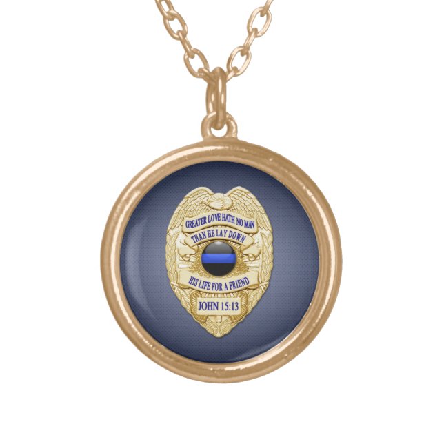 Thin Blue Line & Lest We Forget Badge Gold Plated Necklace (Front)