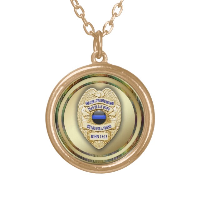Thin Blue Line & Lest We Forget Badge Gold Plated  Necklace (Front)