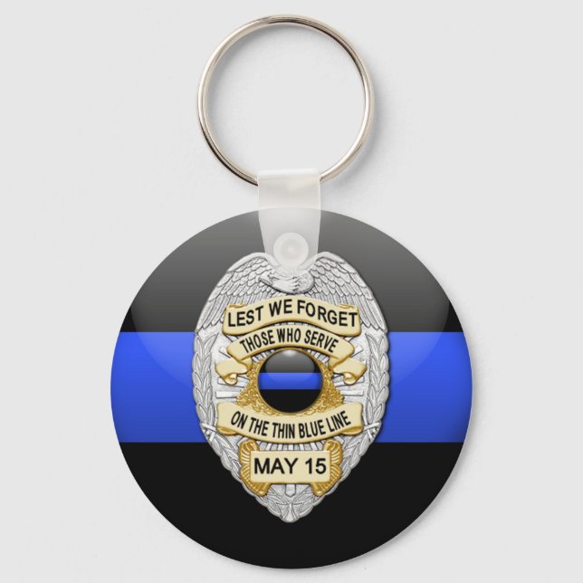 Thin Blue Line & Lest We Forget Badge Keychain (Front)