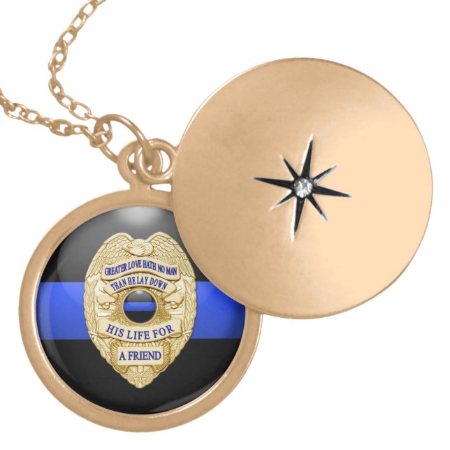 Thin Blue Line & Lest We Forget Badge Locket Necklace (Front)