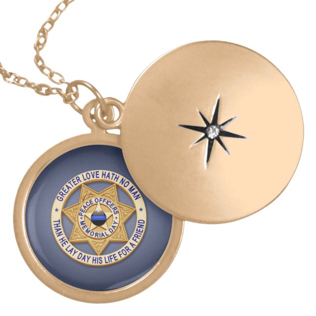 Thin Blue Line & Lest We Forget Badge Locket Necklace (Front)