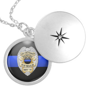 Thin Blue Line & Lest We Forget Badge Silver Plated Necklace
