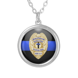 Thin Blue Line & Lest We Forget Badge Silver Plated Necklace