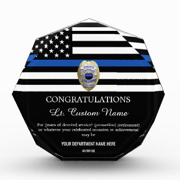 Thin Blue Line Lieutenant Badge Acrylic Award by DimeStore at Zazzle