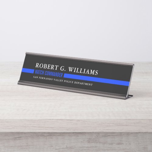 Thin Blue Line Minimal Personalized Police Desk Name Plate