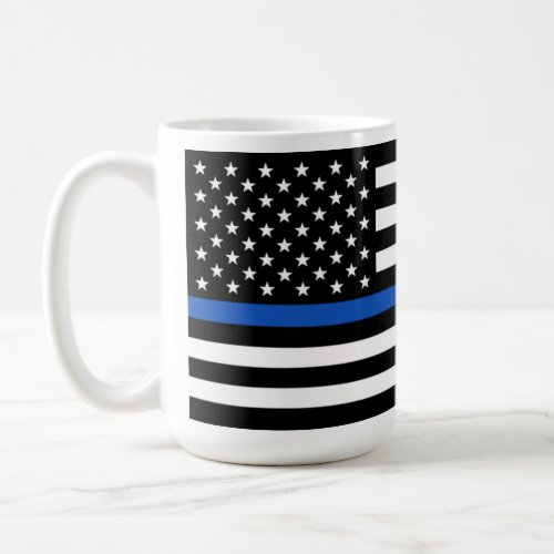 Thin Blue Line Modern Personalized Police Officer  Coffee Mug - Thin Blue Line Flag Coffee Mug - USA American flag design in Police Flag colors, modern black blue design .
Perfect for all police officer's, police mom's and police wife's . Personalize with police officer's name, and or badge number, or family name. This thin blue line coffee mug is perfect for a law enforcement retirement gifts, or police graduation gifts. . COPYRIGHT © 2020 Judy Burrows, Black Dog Art - All Rights Reserved. Thin Blue Line Modern Personalized Police Officer Coffee Mug