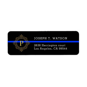 Thin Blue Line Monogram Address Label