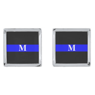 Thin Blue Line Monogram Silver Cufflinks