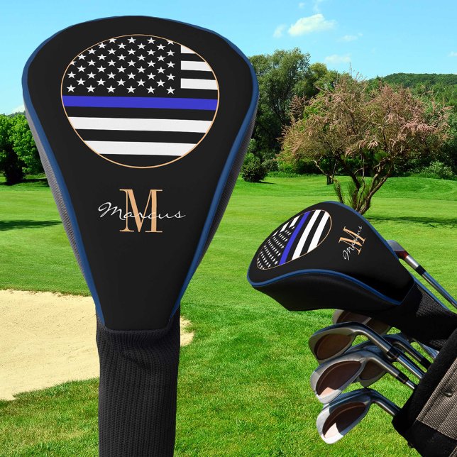 Thin Blue Line Monogrammed & Golf USA flag Golf Head Cover (Creator Uploaded)