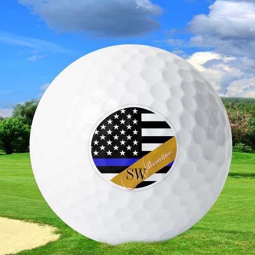 Thin Blue Line Monogrammed  Police USA  Golden Golf Balls