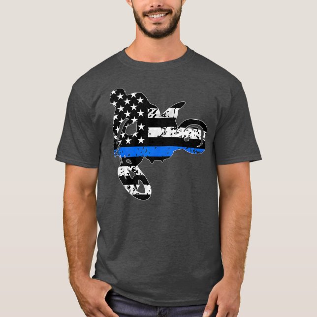 Thin blue line  motocross dirtbike racing cop T-Shirt (Front)