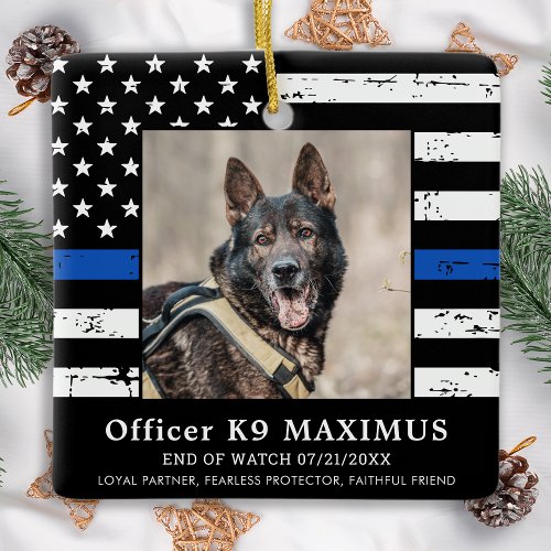 Thin Blue Line Officer K9 Police Dog Memorial Ceramic Ornament