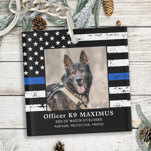 Thin Blue Line Officer K9 Police Dog Memorial Keychain