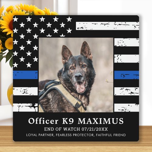 Thin Blue Line Officer K9 Police Dog Memorial Plaque