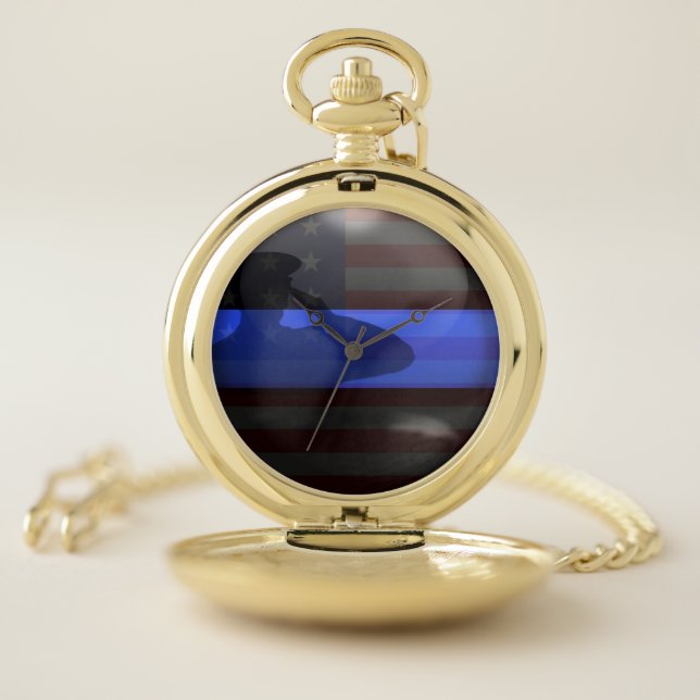 Thin Blue Line Officer Salute Pocket Watch (Inside)