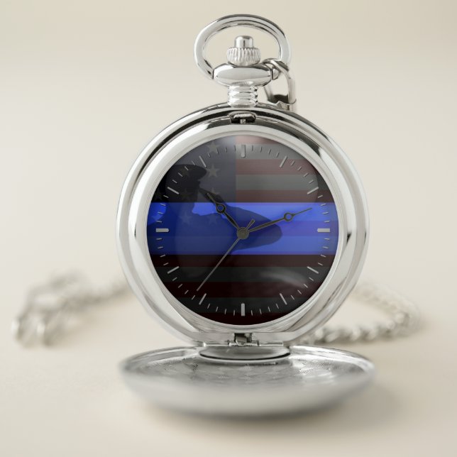 Thin Blue Line Officer Salute Pocket Watch (Inside)
