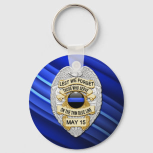 Thin Blue Line - Officers Memorial Badge Keychain