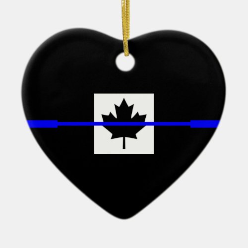Thin Blue Line on Canadian Flag Design Ceramic Ornament