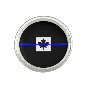 Thin Blue Line on Canadian Flag Design Ring