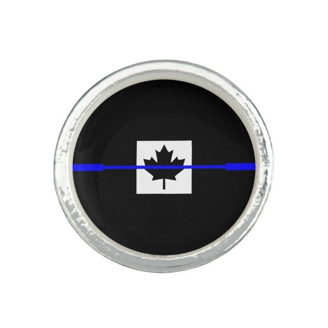 Thin Blue Line on Canadian Flag Design Ring (Front)