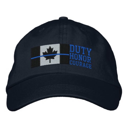 Thin Blue Line on Canadian Flag Duty Honor Courage Embroidered Baseball Hat