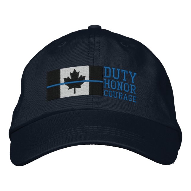Thin Blue Line on Canadian Flag Duty Honor Courage Embroidered Baseball Hat (Front)