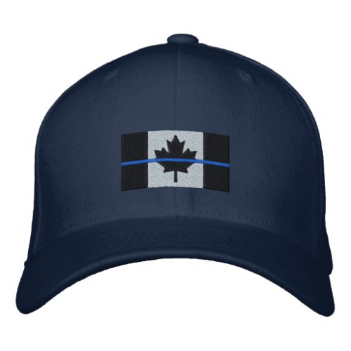 Thin Blue Line on Canadian Flag Embroidered Baseball Hat