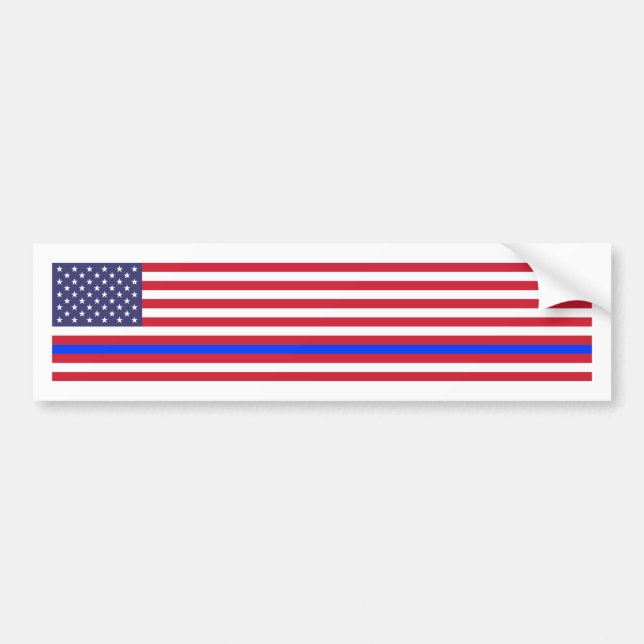 "THIN BLUE LINE on FLAG" Bumper Sticker (Front)