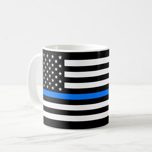 "THIN BLUE LINE on FLAG" Coffee Mug (Front Left)