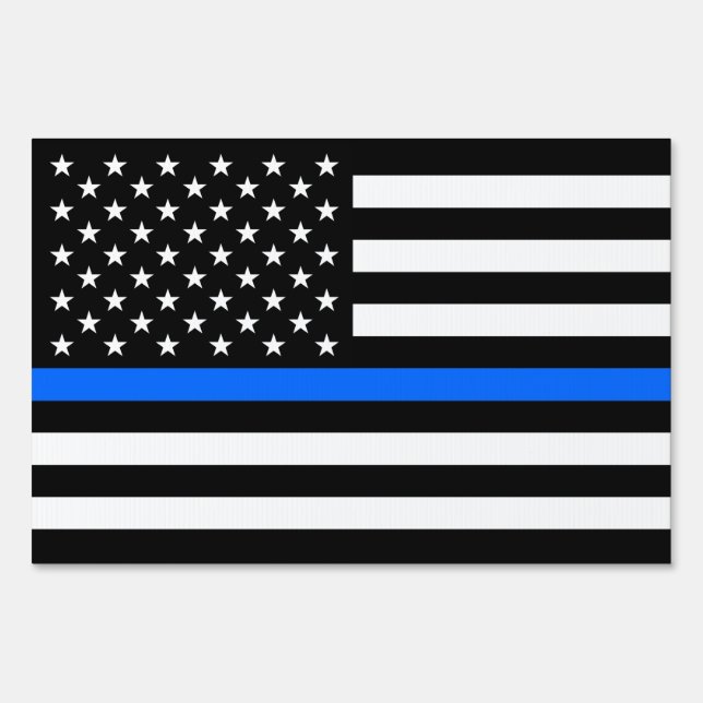 "THIN BLUE LINE on FLAG" (DOUBLE-SIDED) Sign (Front)