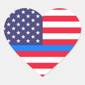 "THIN BLUE LINE on FLAG" Heart Sticker
