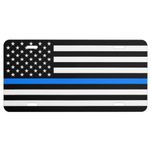 "THIN BLUE LINE on FLAG" License Plate