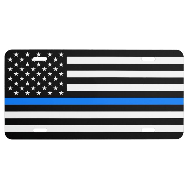 "THIN BLUE LINE on FLAG" License Plate (Front)
