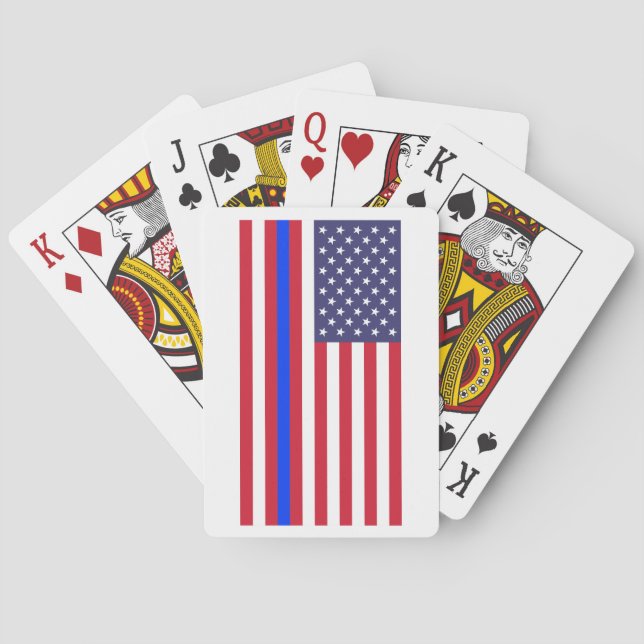 "THIN BLUE LINE on FLAG" Poker Cards (Back)