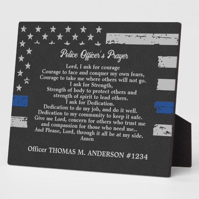 Thin Blue Line Personalize Police Officer's Prayer Plaque (Side)