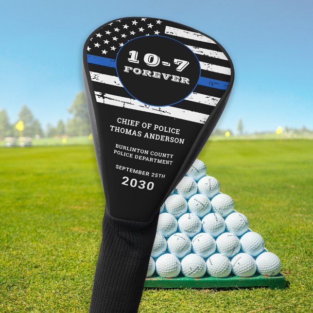 Thin Blue Line Personalized 10-7 Police Retirement Golf Head Cover (Creator Uploaded)