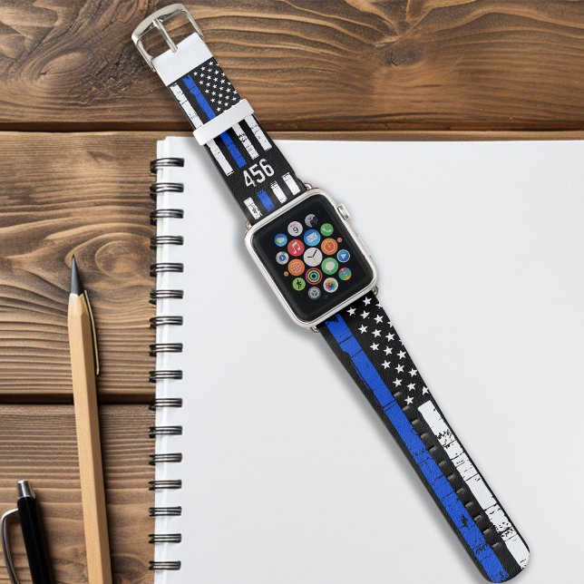 Thin Blue Line Personalized Badge Number Police Apple Watch Band (Creator Uploaded)