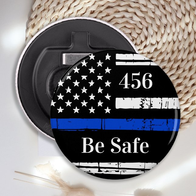 Thin Blue Line Personalized Badge Number Police Bottle Opener (Creator Uploaded)