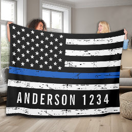 Thin Blue Line Personalized Badge Police Officer Fleece Blanket